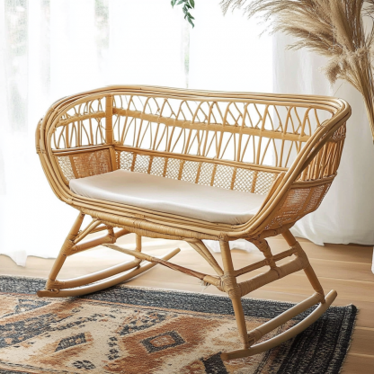 Wabi-sabi style baby solid wood rattan bed bedroom, new Japanese-style home inn hotel bed - Image 7