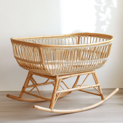 Wabi-sabi style solid wood rattan rocking chair, a modern and simple Japanese wabi-sabi style retro solid wood rattan rocking chair - Image 9