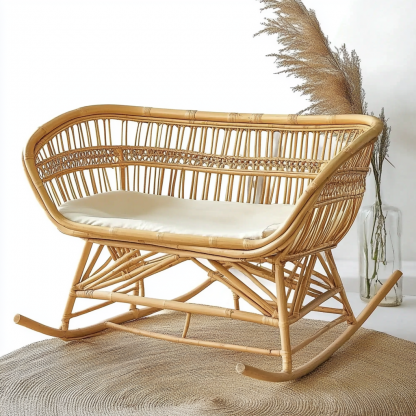 The wind solid wood rattan woven baby crib is a modern and simple natural wood color hotel bedroom home small-sized thickened rattan woven bed - Image 5