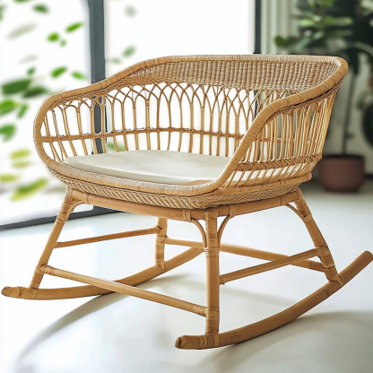 The wind solid wood rattan woven baby crib is a modern and simple natural wood color hotel bedroom home small-sized thickened rattan woven bed - Image 4