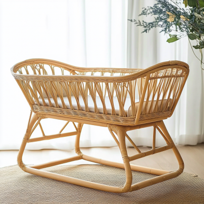 The wind solid wood rattan woven baby crib is a modern and simple natural wood color hotel bedroom home small-sized thickened rattan woven bed - Image 3