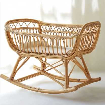 10 Wabi-sabi style solid wood rattan baby bed, Japanese-style solid wood bed, home bedroom, homestay balcony baby bed - Image 9