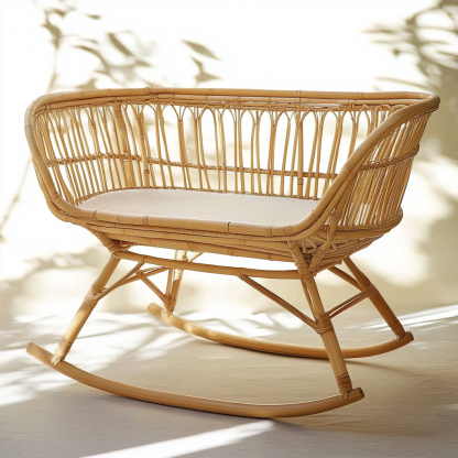 10 Wabi-sabi style solid wood rattan baby bed, Japanese-style solid wood bed, home bedroom, homestay balcony baby bed - Image 7