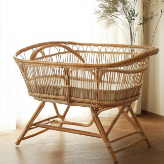 10 Wabi-sabi style solid wood rattan baby bed, Japanese-style solid wood bed, home bedroom, homestay balcony baby bed