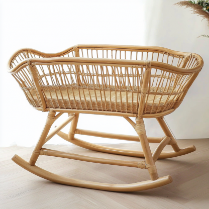 10 Wabi-sabi style solid wood rattan baby bed, Japanese-style solid wood bed, home bedroom, homestay balcony baby bed - Image 5
