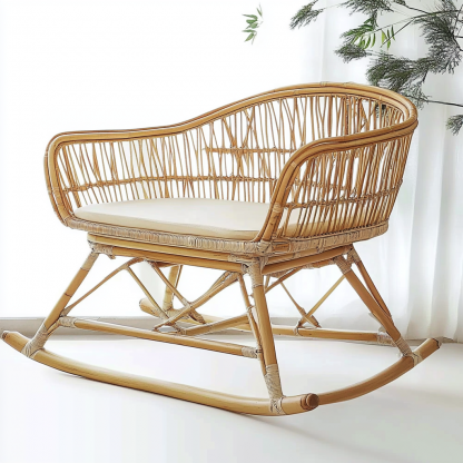 10 Wabi-sabi style solid wood rattan baby bed, Japanese-style solid wood bed, home bedroom, homestay balcony baby bed - Image 4