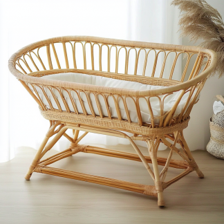 Wabi-sabi style solid wood rattan baby crib rocking home modern and simple natural wood color bedroom style modern, simple and retro