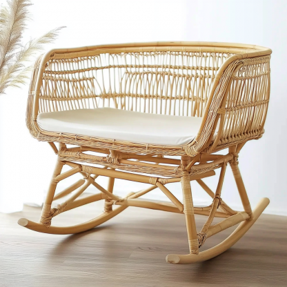 Wabi-sabi style solid wood rattan baby crib rocking home modern and simple natural wood color bedroom style modern, simple and retro - Image 7