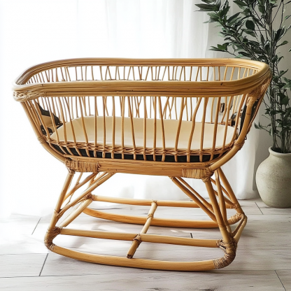 Wabi-sabi style solid wood rattan baby crib rocking home modern and simple natural wood color bedroom style modern, simple and retro - Image 5