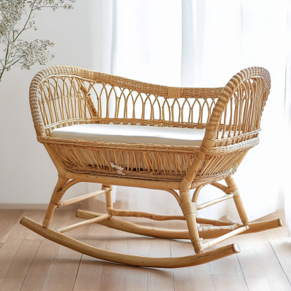 Wabi-sabi style solid wood wicker baby bed, tatami bed, Japanese-style bedroom, Japanese wabi-sabi style solid wood bed - Image 9