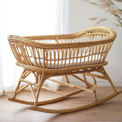 Wabi-sabi style real Japanese wood color rattan bed modern and simple home windproof guesthouse baby bed - Image 8