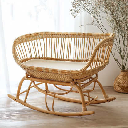 Wabi-sabi style solid wood wicker baby bed, tatami bed, Japanese-style bedroom, Japanese wabi-sabi style solid wood bed - Image 8