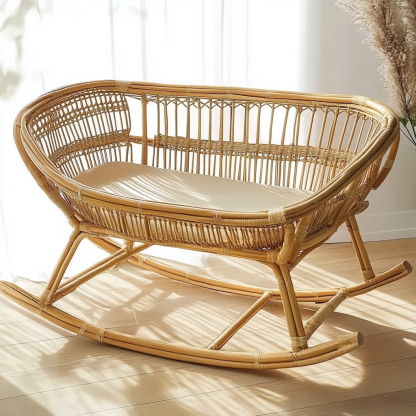 Wabi-sabi style real Japanese wood color rattan bed modern and simple home windproof guesthouse baby bed - Image 7