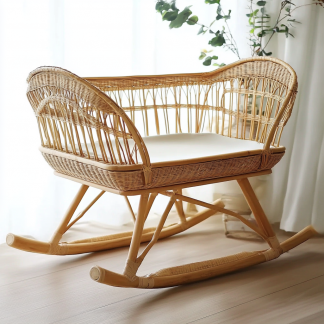 Wabi-sabi style real Japanese wood color rattan bed modern and simple home windproof guesthouse baby bed