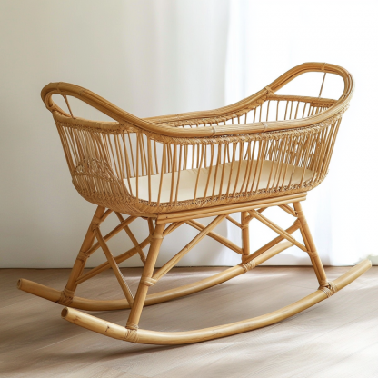 Wabi-sabi style solid wood wicker baby bed, tatami bed, Japanese-style bedroom, Japanese wabi-sabi style solid wood bed - Image 7