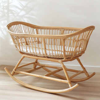 Wabi-sabi style solid wood wicker baby bed, tatami bed, Japanese-style bedroom, Japanese wabi-sabi style solid wood bed