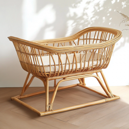 Wabi-sabi style solid wood wicker baby bed, tatami bed, Japanese-style bedroom, Japanese wabi-sabi style solid wood bed - Image 5