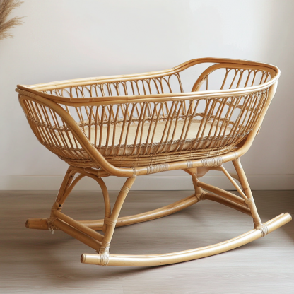 Wabi-sabi style solid wood wicker baby bed, tatami bed, Japanese-style bedroom, Japanese wabi-sabi style solid wood bed - Image 4