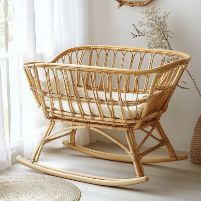 Wabi-sabi style solid wood rattan baby crib, moon-sitting style children's double student homestay, campsite, terrace, small apartment - Image 9
