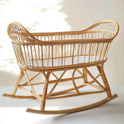 10 Wabi-sabi style solid wood rattan baby bed, Japanese-style solid wood bed, home bedroom, homestay balcony baby bed - Image 3