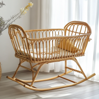 Wabi-sabi style solid wood rattan baby crib, moon-sitting style children's double student homestay, campsite, terrace, small apartment