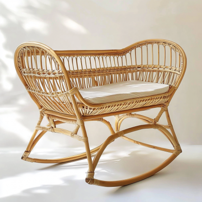 Wabi-sabi style solid wood rattan baby crib, modern and simple Japanese style, wabi-sabi style, retro original solid wood rattan baby crib - Image 8