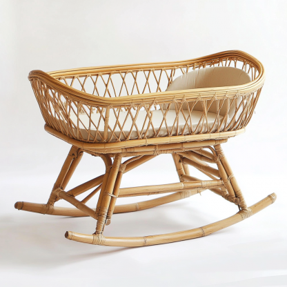 Wabi-sabi style solid wood rattan rocking chair, a modern and simple Japanese wabi-sabi style retro solid wood rattan rocking chair - Image 11