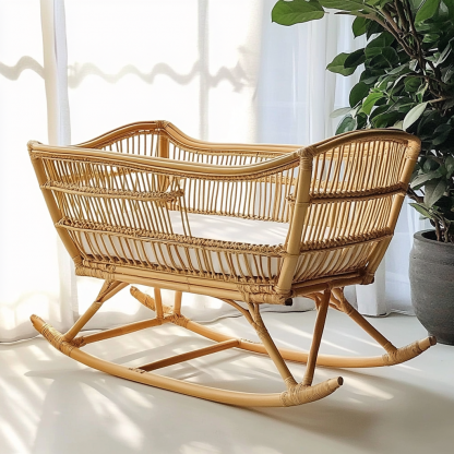 Wabi-sabi style solid wood rattan baby crib rocking home modern and simple natural wood color bedroom style modern, simple and retro - Image 4