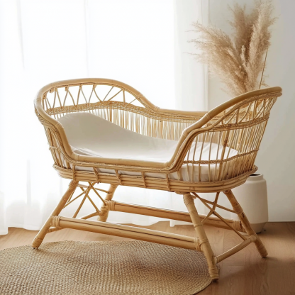 Wabi-sabi style solid wood rattan baby crib rocking home modern and simple natural wood color bedroom style modern, simple and retro - Image 3
