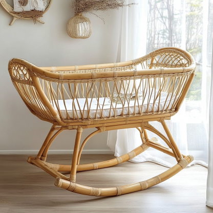 Wabi-sabi style real Japanese wood color rattan bed modern and simple home windproof guesthouse baby bed - Image 4
