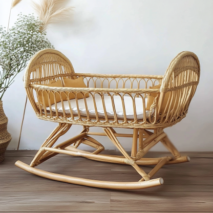 Wabi-sabi style solid wood rattan rocking chair, a modern and simple Japanese wabi-sabi style retro solid wood rattan rocking chair - Image 4