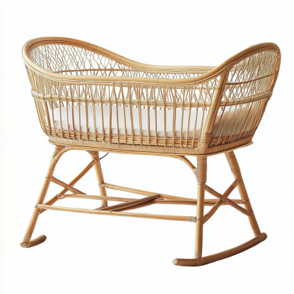Wabi-sabi style baby solid wood rattan bed bedroom, new Japanese-style home inn hotel bed - Image 2