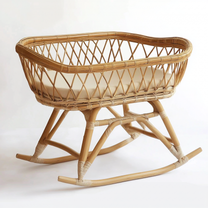 Wabi-sabi style real Japanese wood color rattan bed modern and simple home windproof guesthouse baby bed - Image 3