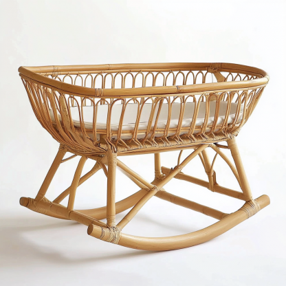 Wabi-sabi style solid wood wicker baby bed, tatami bed, Japanese-style bedroom, Japanese wabi-sabi style solid wood bed - Image 2