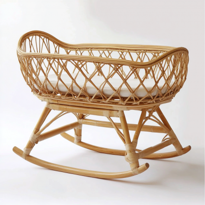 Wabi-sabi style real Japanese wood color rattan bed modern and simple home windproof guesthouse baby bed - Image 2