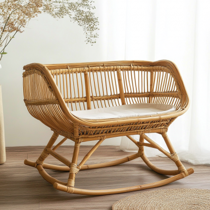Wabi-sabi style solid wood rattan rocking chair, a modern and simple Japanese wabi-sabi style retro solid wood rattan rocking chair - Image 3