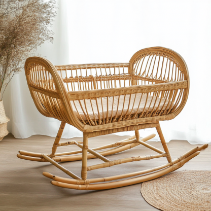 Wabi-sabi style solid wood rattan rocking chair, a modern and simple Japanese wabi-sabi style retro solid wood rattan rocking chair - Image 2