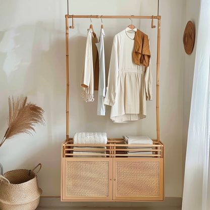 Wabi-sabi style wicker floor-standing coat rack for homestays and hotels, decorative items for model rooms, Zen, Japanese and Chinese retro styles - Image 6