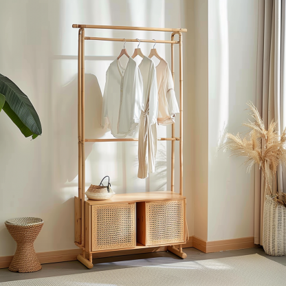 Wabi-sabi style wicker floor-standing coat rack for homestays and hotels, decorative items for model rooms, Zen, Japanese and Chinese retro styles - Image 5