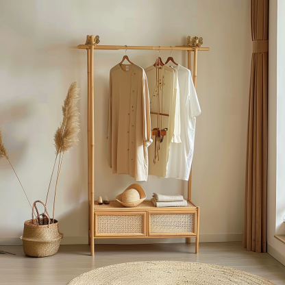 Wabi-sabi style wicker floor-standing coat rack for homestays and hotels, decorative items for model rooms, Zen, Japanese and Chinese retro styles - Image 4