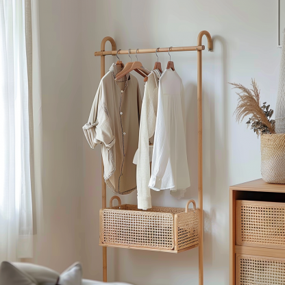 Wabi-sabi style wicker floor-standing coat rack for homestays and hotels, decorative items for model rooms, Zen, Japanese and Chinese retro styles - Image 10