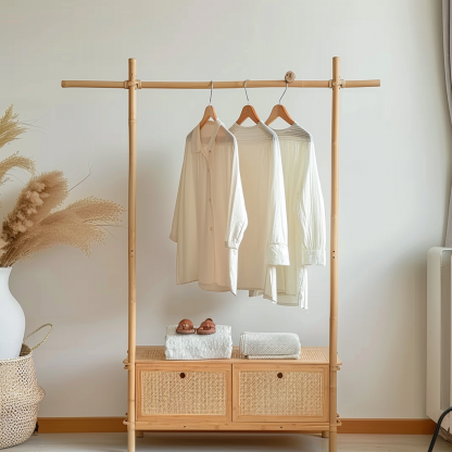 Wabi-sabi style wicker floor-standing coat rack for homestays and hotels, decorative items for model rooms, Zen, Japanese and Chinese retro styles - Image 9