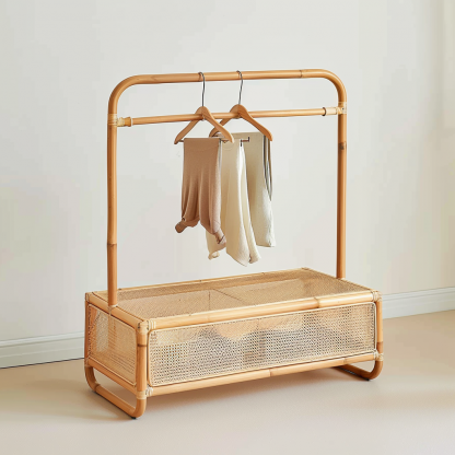 Wabi-sabi style wicker floor-standing coat rack for homestays, hotels, model rooms, decorative items, Zen, Japanese and Chinese styles - Image 5