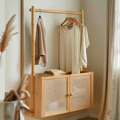 Wabi-sabi style wicker floor-standing coat rack for homestays and hotels, decorative items for model rooms, Zen, Japanese and Chinese retro styles - Image 6