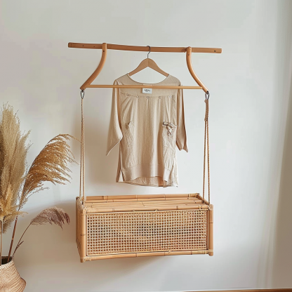Wabi-sabi style wicker floor-standing coat rack for homestays and hotels, decorative items for model rooms, Zen, Japanese and Chinese retro styles - Image 11