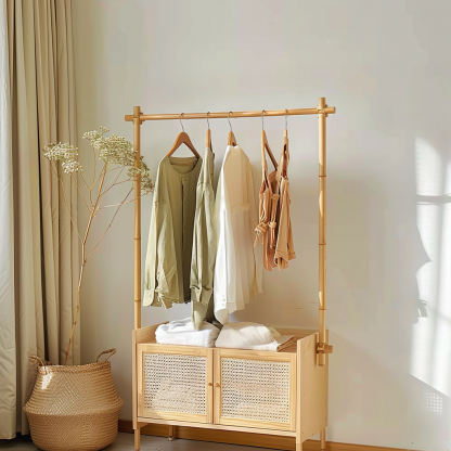 Wabi-sabi style wicker floor-standing coat rack for homestays and hotels, decorative items for model rooms, Zen, Japanese and Chinese retro styles - Image 9