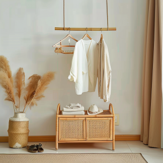 Wabi-sabi style wicker floor-standing coat rack for homestays and hotels, decorative items for model rooms, Zen, Japanese and Chinese retro styles