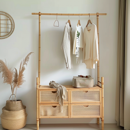 Wabi-sabi style wicker floor-standing coat rack for homestays and hotels, decorative items for model rooms, Zen, Japanese and Chinese retro styles - Image 11