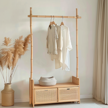 Wabi-sabi style wicker floor-standing coat rack for homestays and hotels, decorative items for model rooms, Zen, Japanese and Chinese retro styles - Image 10
