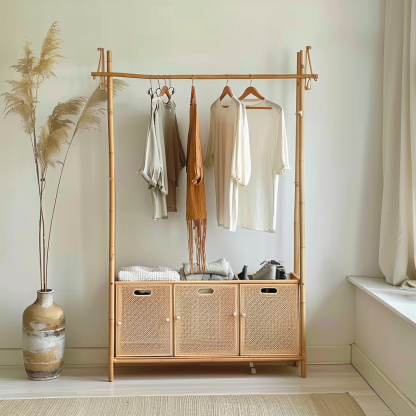 Wabi-sabi style wicker floor-standing coat rack for homestays and hotels, decorative items for model rooms, Zen, Japanese and Chinese retro styles - Image 9